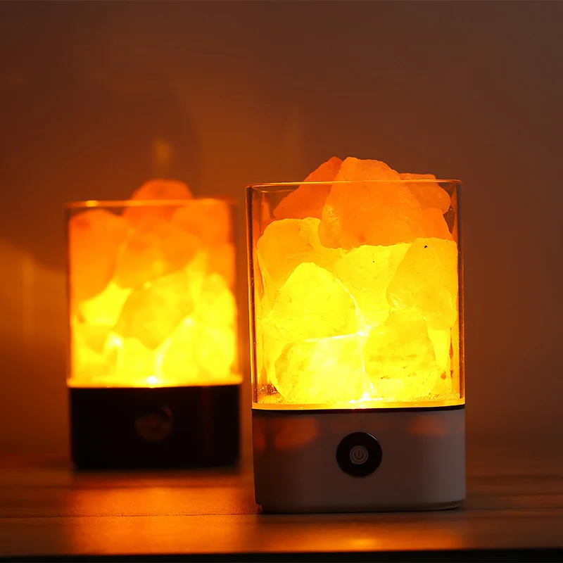 

USB Crystal Salt Night Light Himalayan Crystal Rock Salt Lamp LED Air Purifier Night Light Rechargeable Creative Lamp Gift 9D