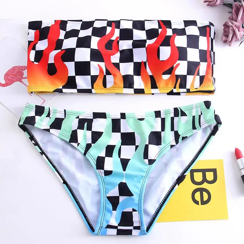 

Sexy Flame Printed Swimwear Women Brazilian Bandeau Bikini Set Push Up Swim Bathing Suit Women Swimsuit Beach Wear Biquini 2018