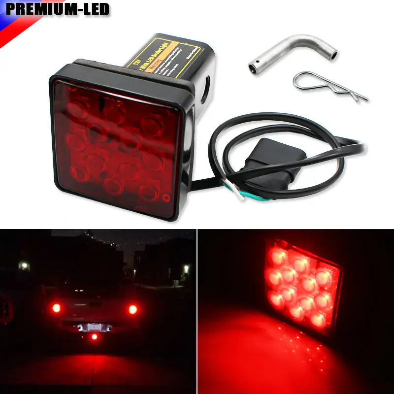 (1) Red Lens 12 LED Super Bright Brake Light Trailer Hitch Cover Fit
