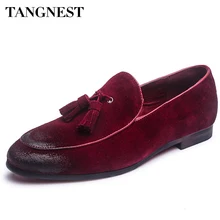 Tangnest Verano Más Nuevos Hombres Zapatos de Cuero Genuinos Borla de La Manera de Los Hombres cuñas Zapatos Resbalón de Hombre Sólido Zapato de Conducción 4 Colores XMR2101