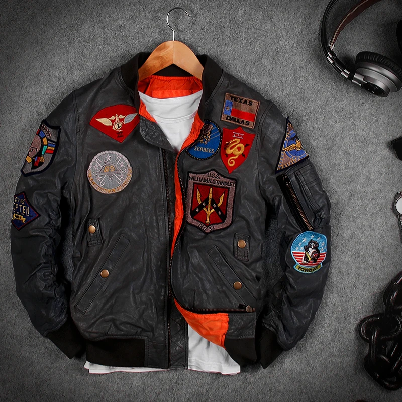 2021 мужская зеленая кожаная куртка USAF Pilot размера плюс 6XL из натуральной овчины