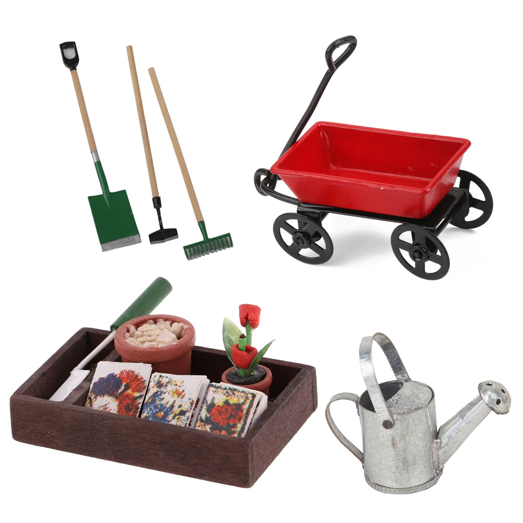 1/12 Dollhouse Miniature Fairy Garden Horticulture Box & Farming Tools Kits Decor