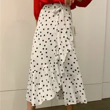 Милая Корейская юбка в горошек с высокой талией Женская длинная юбка летняя новая темпераментная шифоновая юбка
