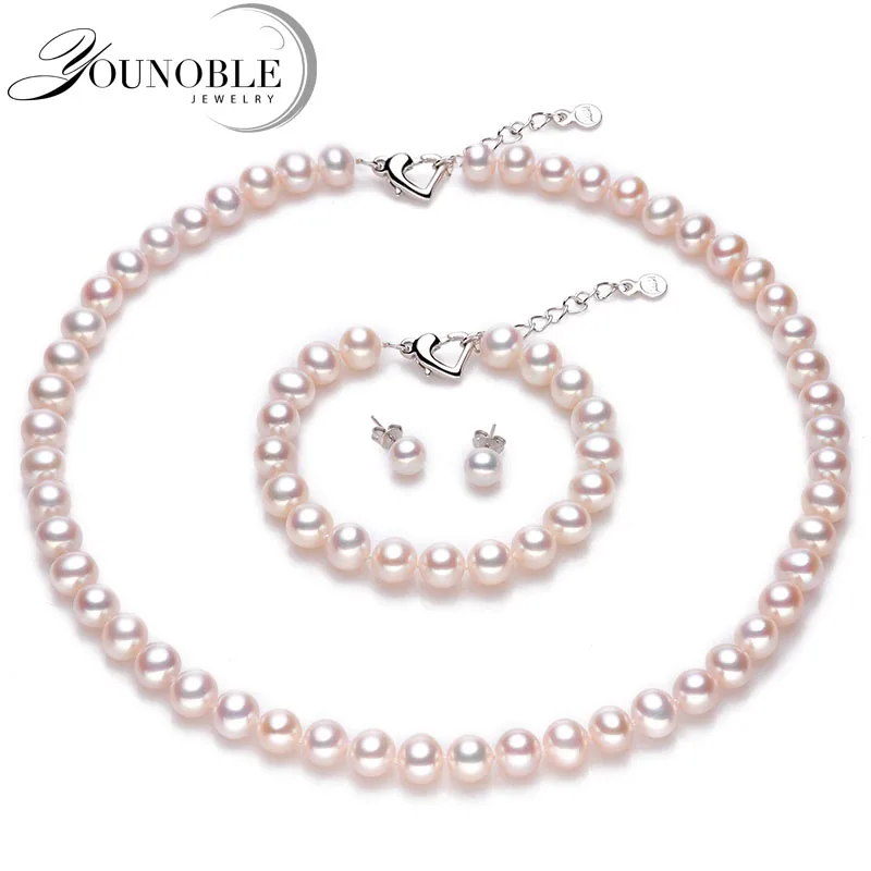 

Classic Natural Freshwater Pearl Necklace And Bracelet Jewelry Set For Women Conjuntos Joyas De Perlas