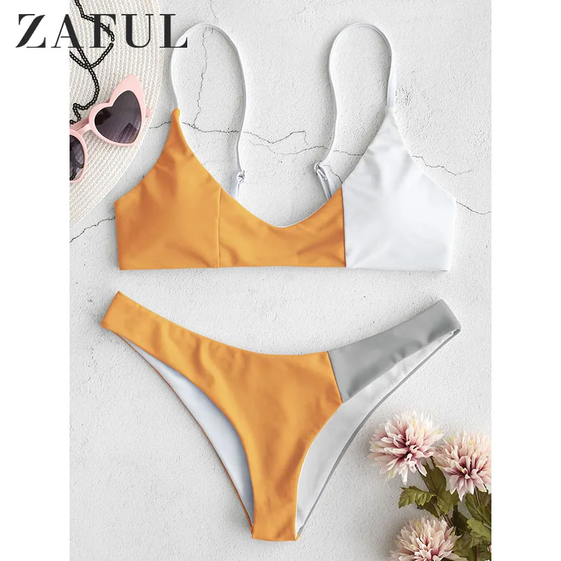 

ZAFUL Patchwork Color Block Summer Women 2019 Bikini Push Up Swimsuit Bikini Low Waist Promotion Swimsuit Promotion Biquini Set