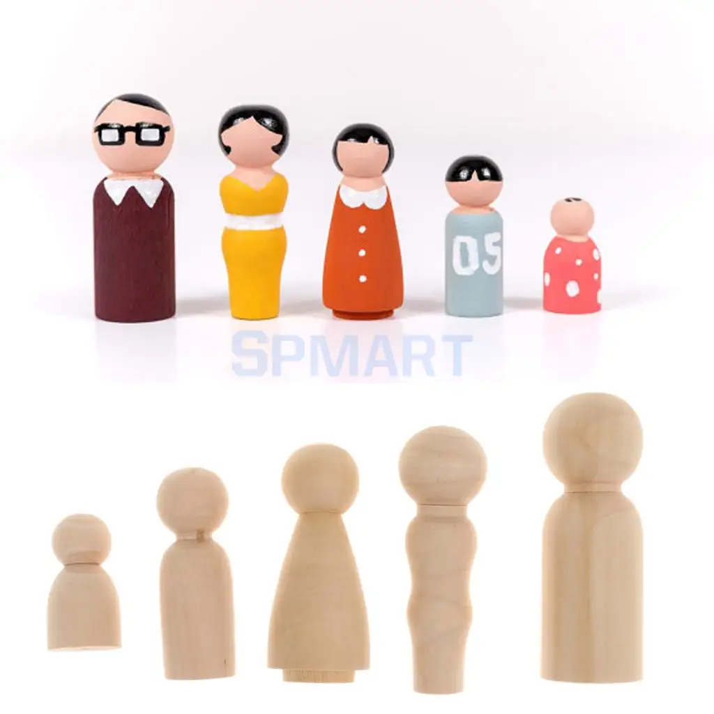 Wooden Peg People Family Bride Groom Nesting Dolls Birthday Cake Party Famiy Activity DIY Craft Toys Children Friends Gift