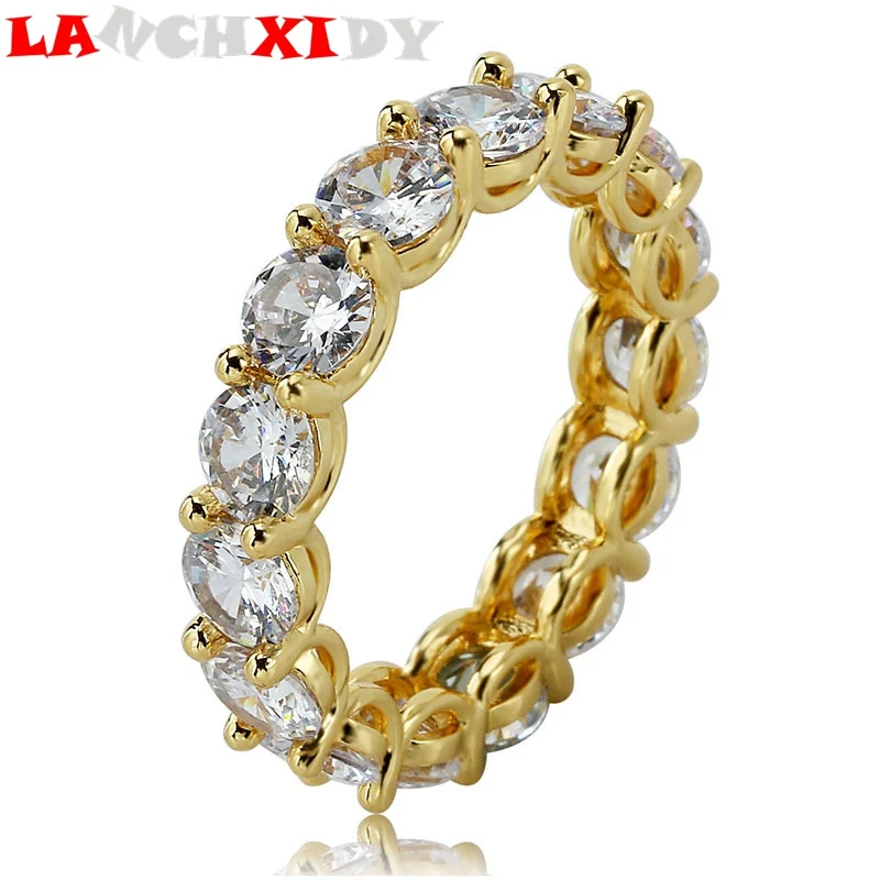

5mm simple round zircon gold silver alloy couple ring hip hop men women fashion engagement wedding ring jewelry gift