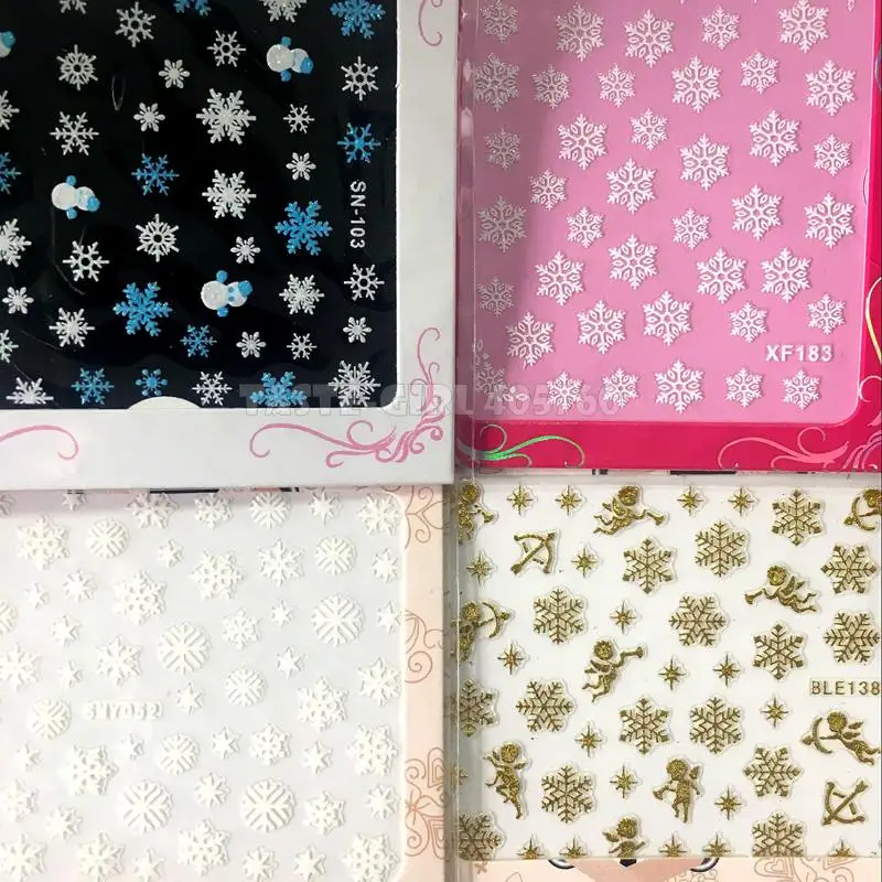 

1 sheet Various 3D Christmas Snowflake Snowman Xmas Tree Deer Cupid Nail Art Stickers Decorations Tips With Retail Package