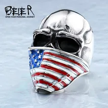 BEIER American Flag Stainless Steel Skull Ring For Man Personality Biker Jewelry Wholesale Factory Price BR8