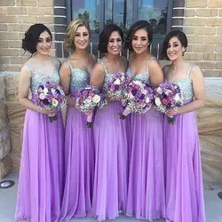 Со сверкающими блестками бисером топы корректирующие платье подружки невесты шифон трапециевидной формы стиль женское для Свадебная