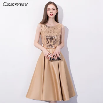

CEEWHY Sleeveless Gold Evening Dress Abendkleider 2019 Prom Dresses Vestido Largo Sequin Evening Gown Vestidos de Festa Longo