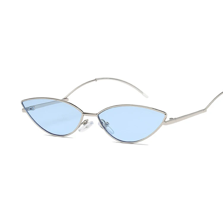 Кошачий глаз, винтажные брендовые дизайнерские Роскошные Золотые Зеркальные Солнцезащитные очки для женщин, металлические Светоотражающие Плоские линзы, солнцезащитные очки для женщин - Цвет линз: SilverBlue