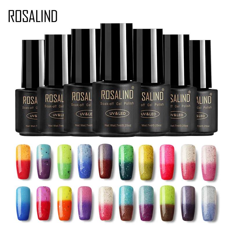 Черная бутылка для ногтей ROSALIND Gel 1S 7 мл хамелеон изменяющийся от температуры Гель
