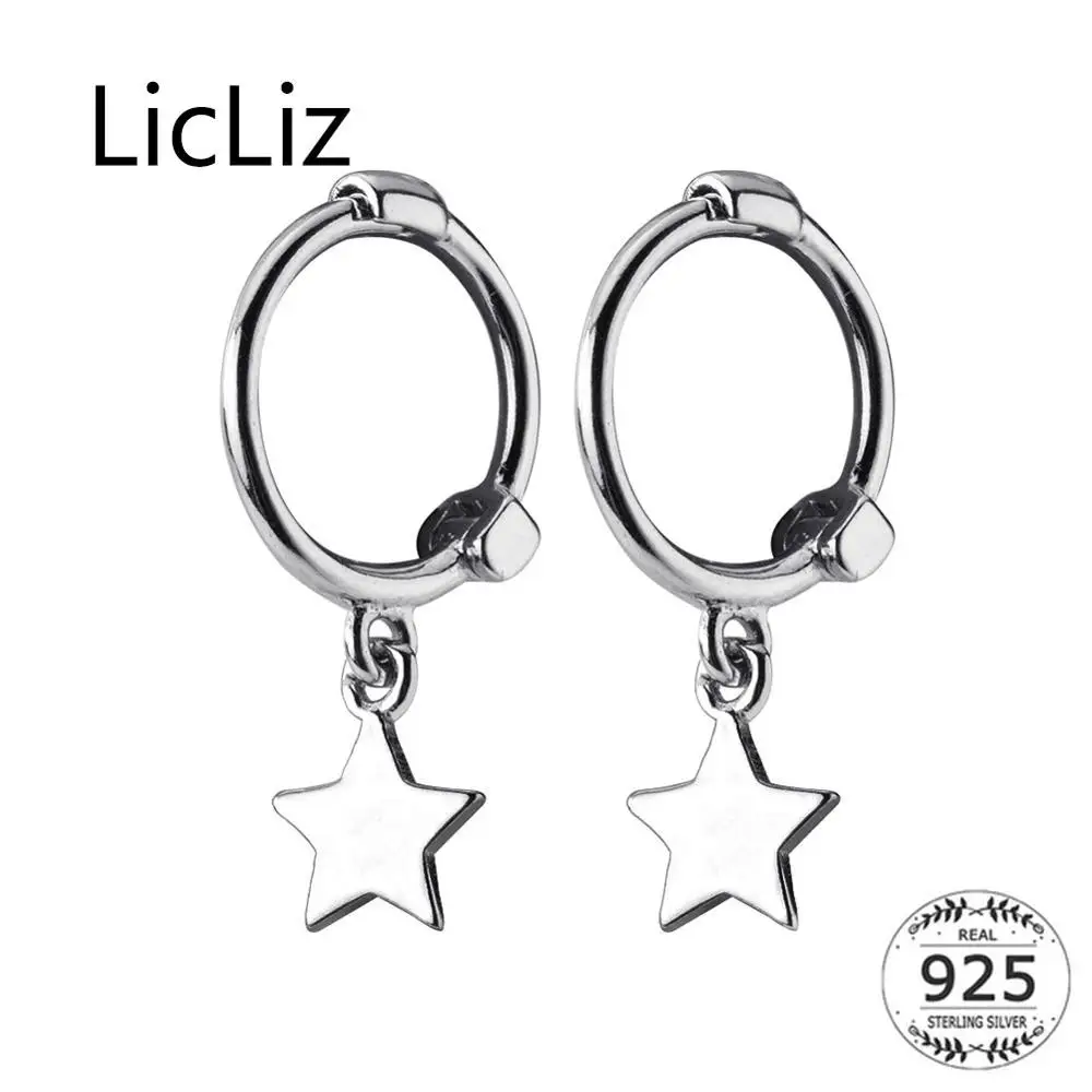 

LicLiz 2019 New 925 Sterling Silver Simple Star Hoop Earring for Women with Drops Fashion White Gold Design Jewelry Gift LE0543