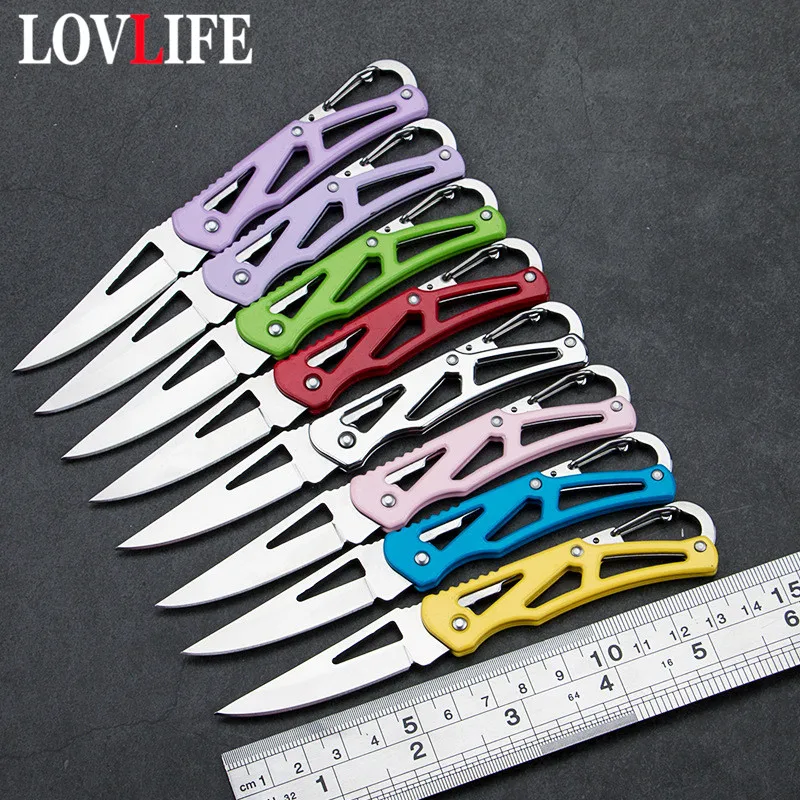 

Portable Stainless Steel Folding Knife Keychains Outdoor Camping Fold Fruit Knifes Climping Hike Gadget Hunting Survival Tools