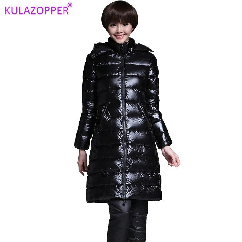 

KULAZOPPER 90% White Duck Down Jacket Women Thick Long Winter Coat Women Hooded Korean Female Puffer Jacket Doudoune Femme LZ036