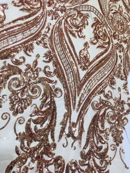 

Pink sequins African laces Fabric Embroidered High Quality African Mesh Tulle Net Lace Fabric Gold wire African Lace Party ZY268