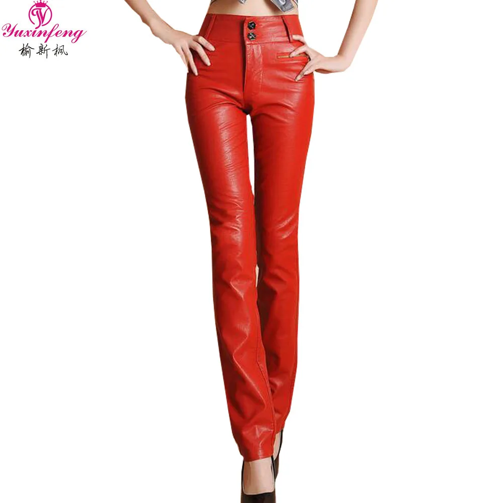 orange leather pants