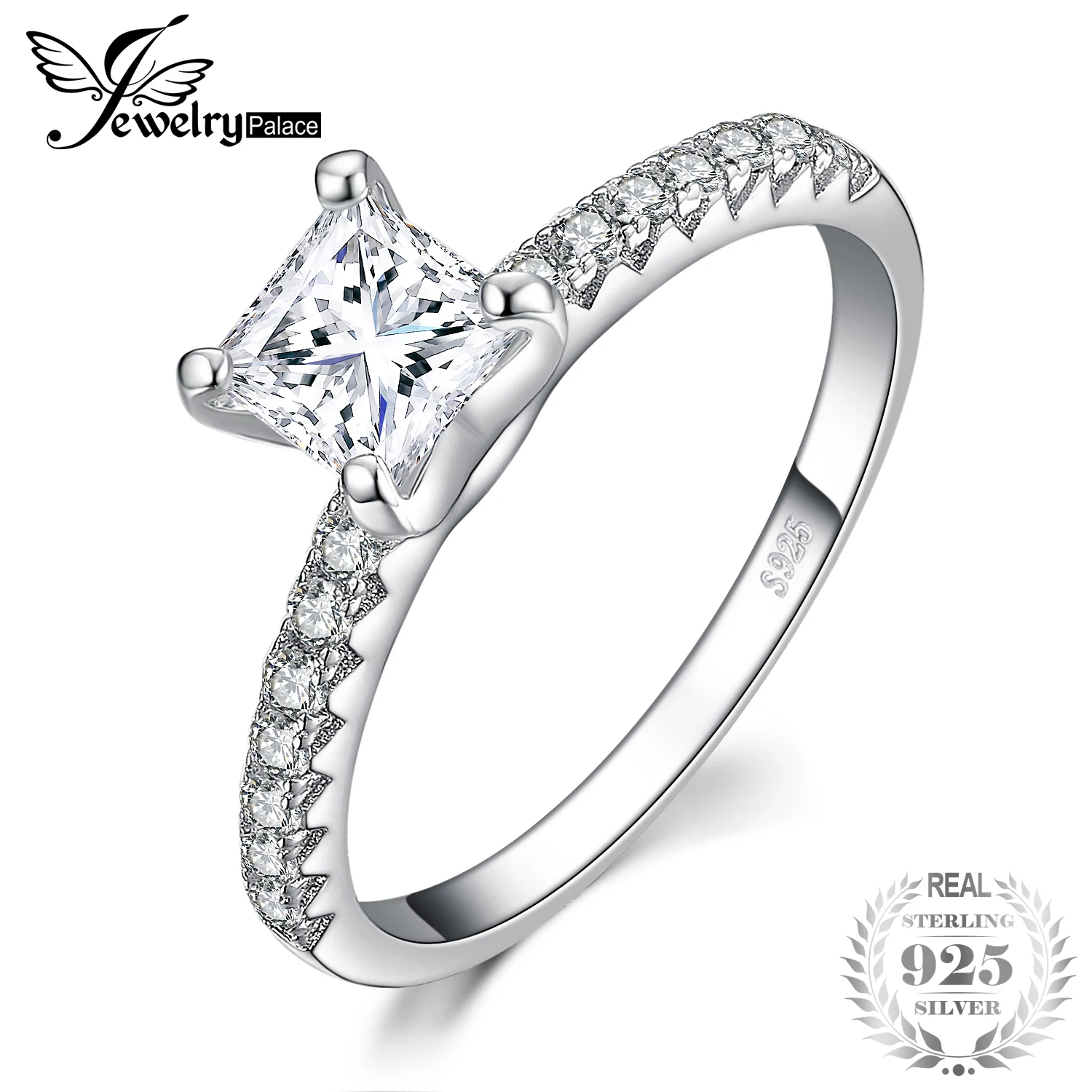 

JewelryPalace 1.6ct Princess Cut Cubic Zirconia Promise Wedding Engagement Solitaire Ring 925 Sterling Silver Ring For Women