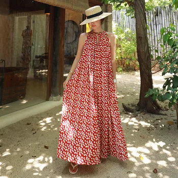 

Womens Summer Beach Long Boho Sleeveless Jumpsuits Rompers Floral Loose Fashion Red Yellow