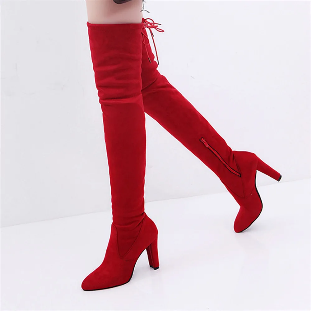 

SAGACE 2018 new Women Boots Stretch Faux Suede Slim Thigh High Boots Sexy Fashion Over the Knee Boots Girls High Heels botas