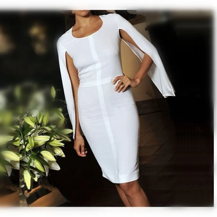 

2019 Summer White Bandage Dress Women Celebrity Party Batwing Sleeve O-Neck Sexy Dress Sexy Club Night Club Dress