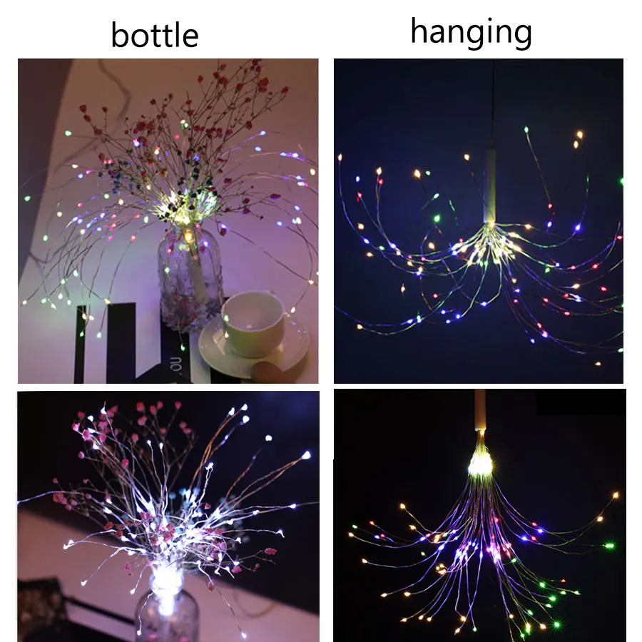120Leds Copper Wire Firework LED String Light Remote Control Hanging Fairy String Lamp Christmas Party Bottle Decoration Lights