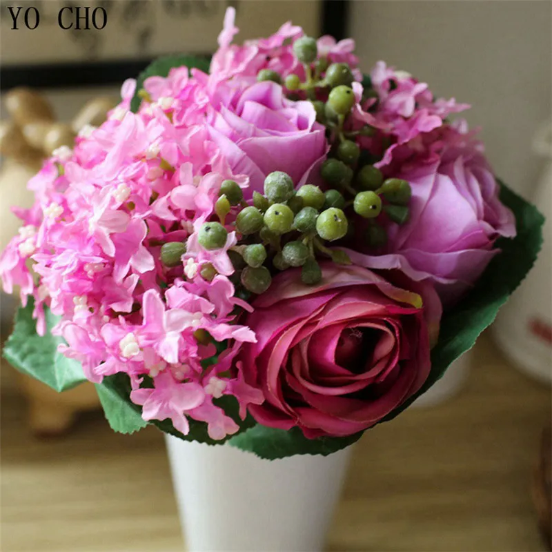 Bouquet Da Sposa Bouquet Da Sposa Forniture Di Decorazione Di Natale Del Fiore Del Commercio All'Ingrosso Di Rosa Di Seta Di Nozze Artificiale Hydrang