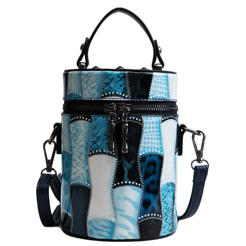 

AUAU-New Style Cylinder Bag Women Diagonal Cross Bucket Bag Personalized Print Shoulder Bag Evening Clutch Bags Barrel-Shaped
