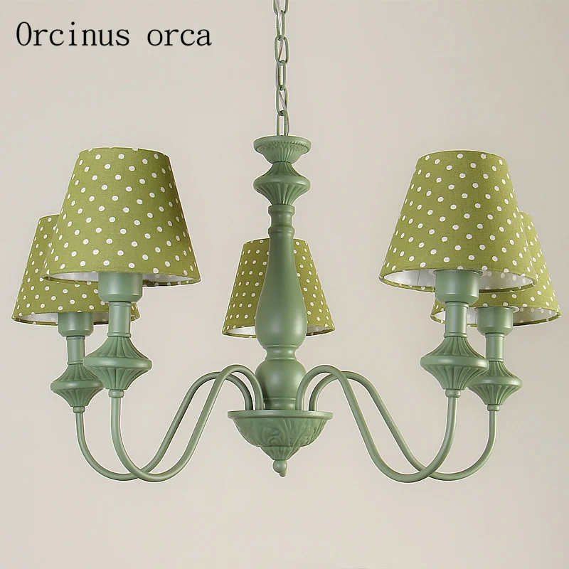 

Korean modern simple green pendant lamp living room children's room American garden flower fabric chandelier free shipping