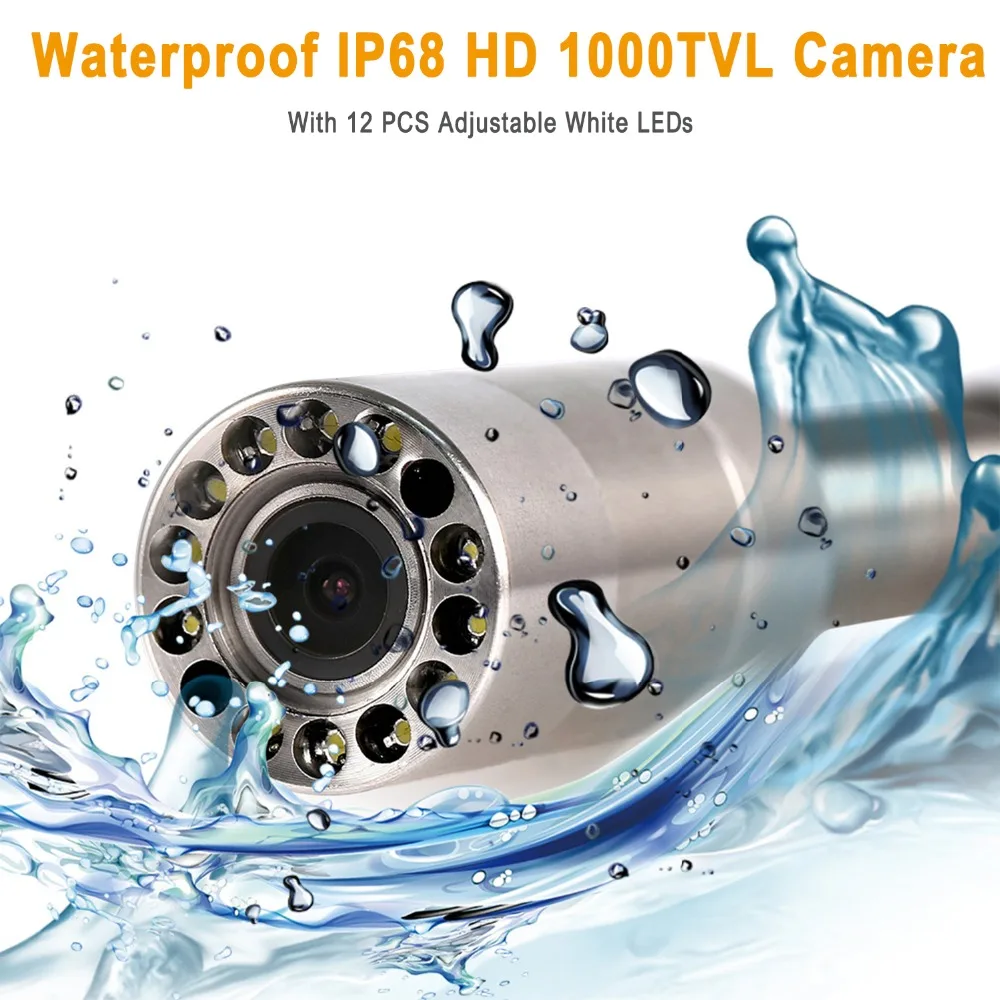 SYANSPAN 20/50/100M Pipe Inspection Video Camera, 8GB TF Card DVR IP68 Drain Sewer Pipeline Industrial Endoscope with 7