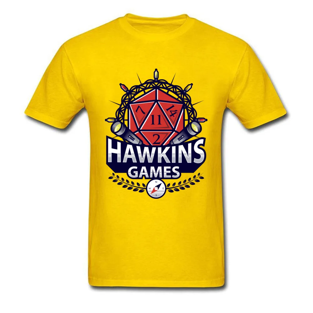 Casual Hawkins Games Crewneck Top T-shirts NEW YEAR DAY Tops Shirts Short Sleeve for Adult 2018 100% Cotton Fabric Party T Shirt Hawkins Games yellow
