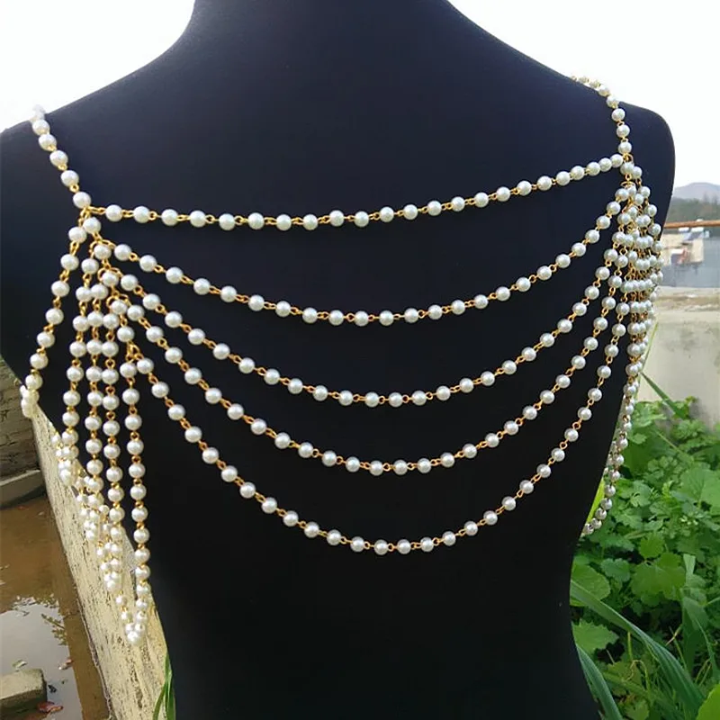 Высококачественное элегантное многослойное жемчужное ожерелье с подвесками на цепочке, женская свадебная цепочка на плечи, украшение для тела, колье