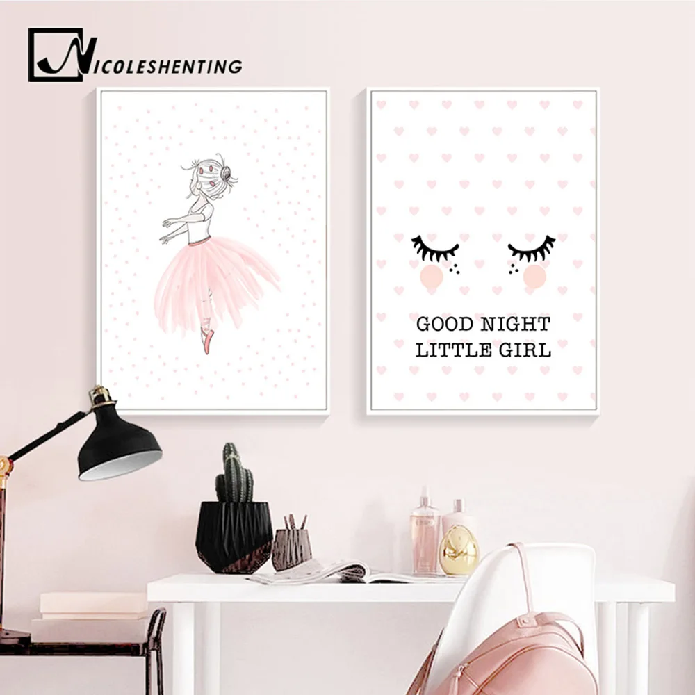 Nicoleshenting Baby Nursery Wall Art Canvas Painting Pink Cartoon