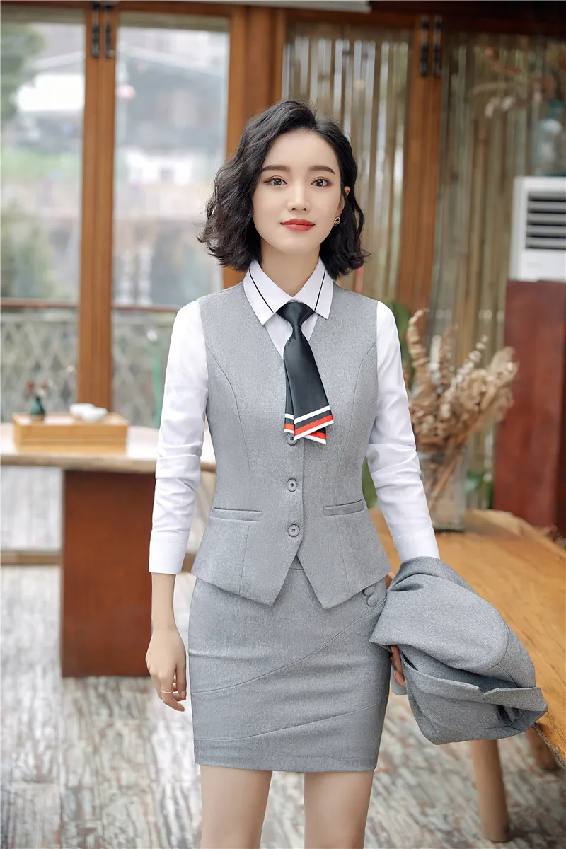 Formal Uniform 3 Pieces Set Blazers Suits With Tops and Skirt and Vest ...