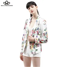 2016 autumn winter new women’s clothing fashion flroal printing slim suit suit button women white blazer coat real photo