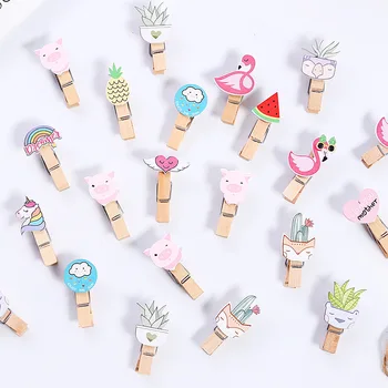 

10 Pcs/Set Cute Cartoon Animals Series Wooden Clip Photo Clips Party Decoration Clip with Hemp Rope