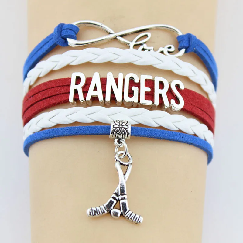 

Popular Rangers Hockey Bracelet Charm Handmde Multilayer Leather Antique Alloy Pendant Men Women Travel Bracelets Party Gifts