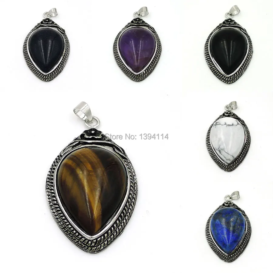 

Mixed Stones Purple Quartz / Tiger Eye / Black Onyx Drop Pendant With Gluing Copper Setting Of Cladding Black Gun 45*25 mm
