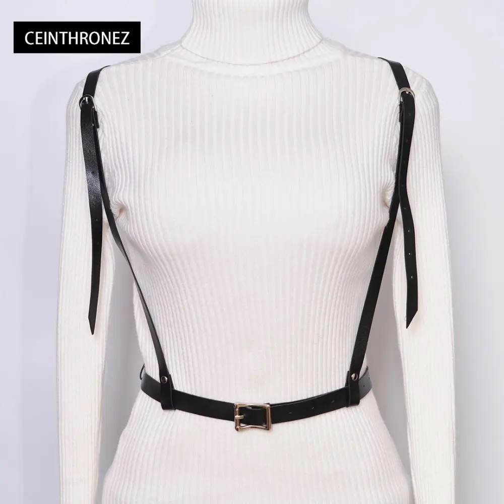 Gothic Suspender Women Leather Harness Sexy Punk Cross Sculpting Body Waist Belt 100 handmade