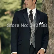 Стиль черный жених смокинги нотч жениха мужчины свадебные костюмы( куртка+ брюки+ галстук+ жилет) / костюмы / свадьба suitswedding