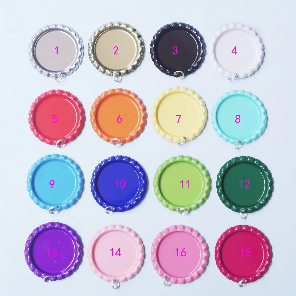 

16pcs 1'' Both Side Colored Flattened Bottle caps With Split Rings For DIY Pendants Jewelry Accessories Crafts Mix 16 Colors