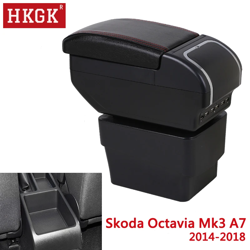 

Dual Layer Storage Box For Skoda Octavia Mk3 A7 2014-2018 Rotatable Large Space Armrest with Ashtray Cup holder USB Interface