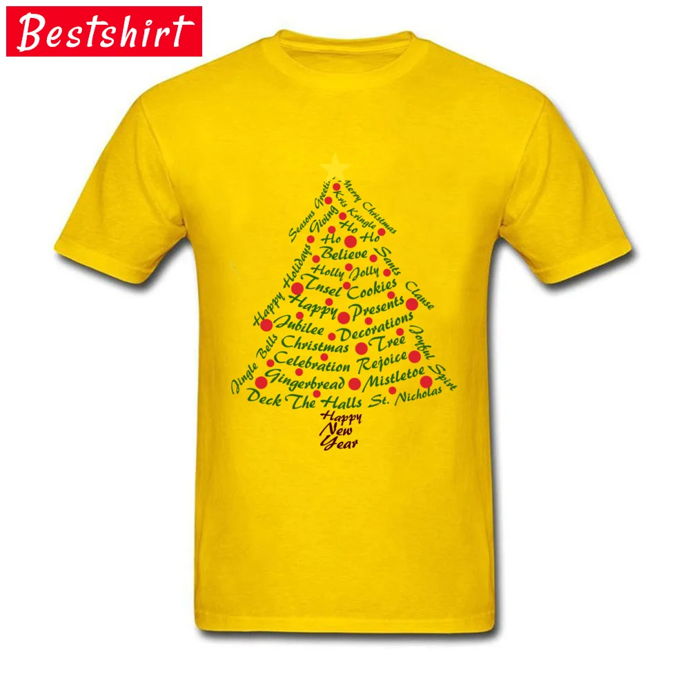 O Neck Typography Christmas Tree All Cotton Man T-Shirt Summer Short Sleeve Tops Shirt Coupons Printed Tops Shirts Typography Christmas Tree yellow