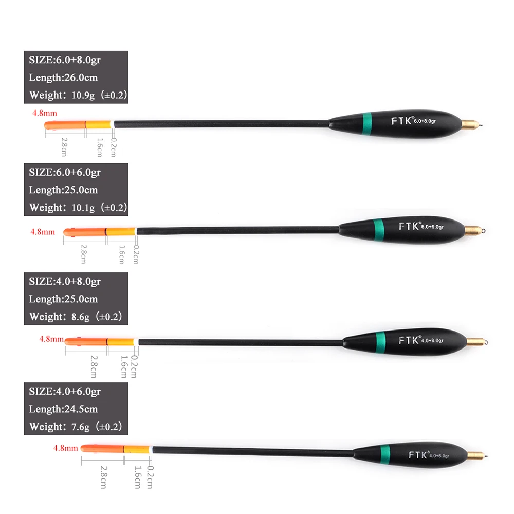 

FTK Bottom fishing float 4pcs/lot Length 24.5cm-26cm weight 7.6g-10.9g River hard tail plastic float vertical buoy