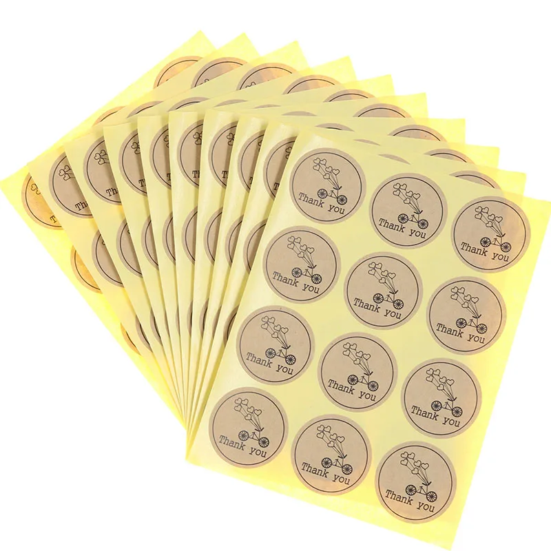 

120pcs/10 Sheets Label Bicycle Love Balloon Kraft Paper Thank You Seal Sticker Cake Baking Packaging Gift Box Decoration Sticker
