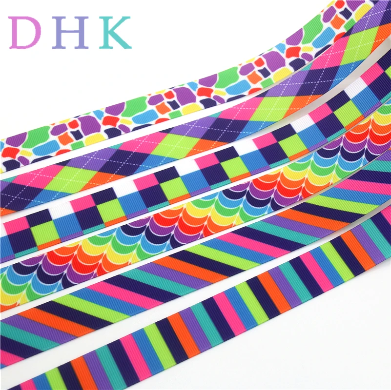 DHK 7/8 ''5 ярдов клетчатая полоса цвета напечатанный Grosgrain ленточный аксессуар hairbow головной убор украшения оптом DIY OEM 22 мм C1688