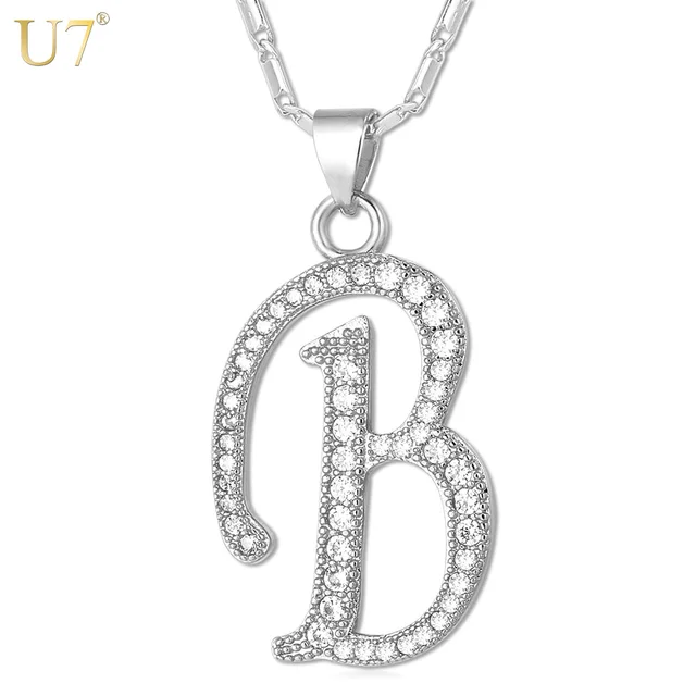 u7 name jewelry alphabet b letter necklaces pendants gold silver letter necklaces