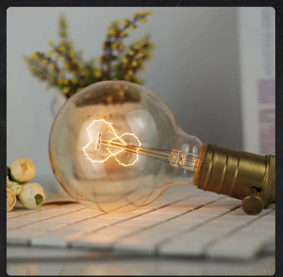Lâmpada do Vintage Lâmpada de Tungstênio Coração Forma Filamento Edison E27 220 v 24 w Artística Lâmpada Espiral Âmbar G95 7 Lâmpadas incandescentes