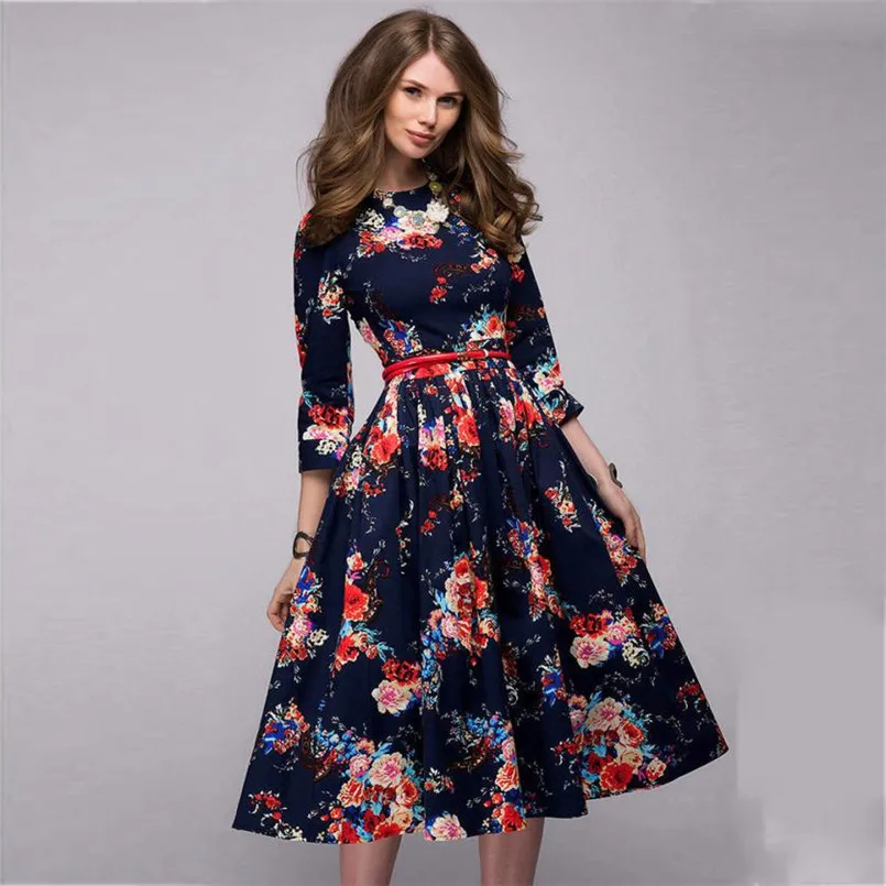 Женское платье в стиле ретро с цветочным принтом Vestidos 2018|Платья| |